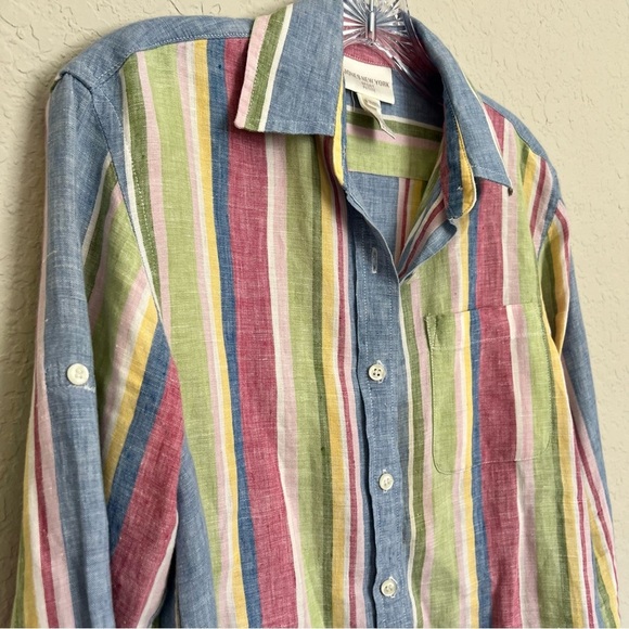 Jones New York Linen Striped Button Up Shirt Sz Petite XS Multicolor Long Sleeve - Picture 4 of 7